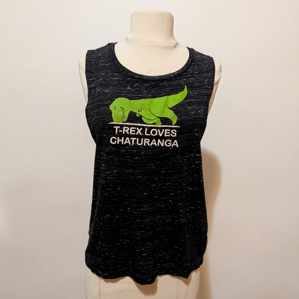 T-Rex Loves Chaturanga Tank, Charcoal, size S